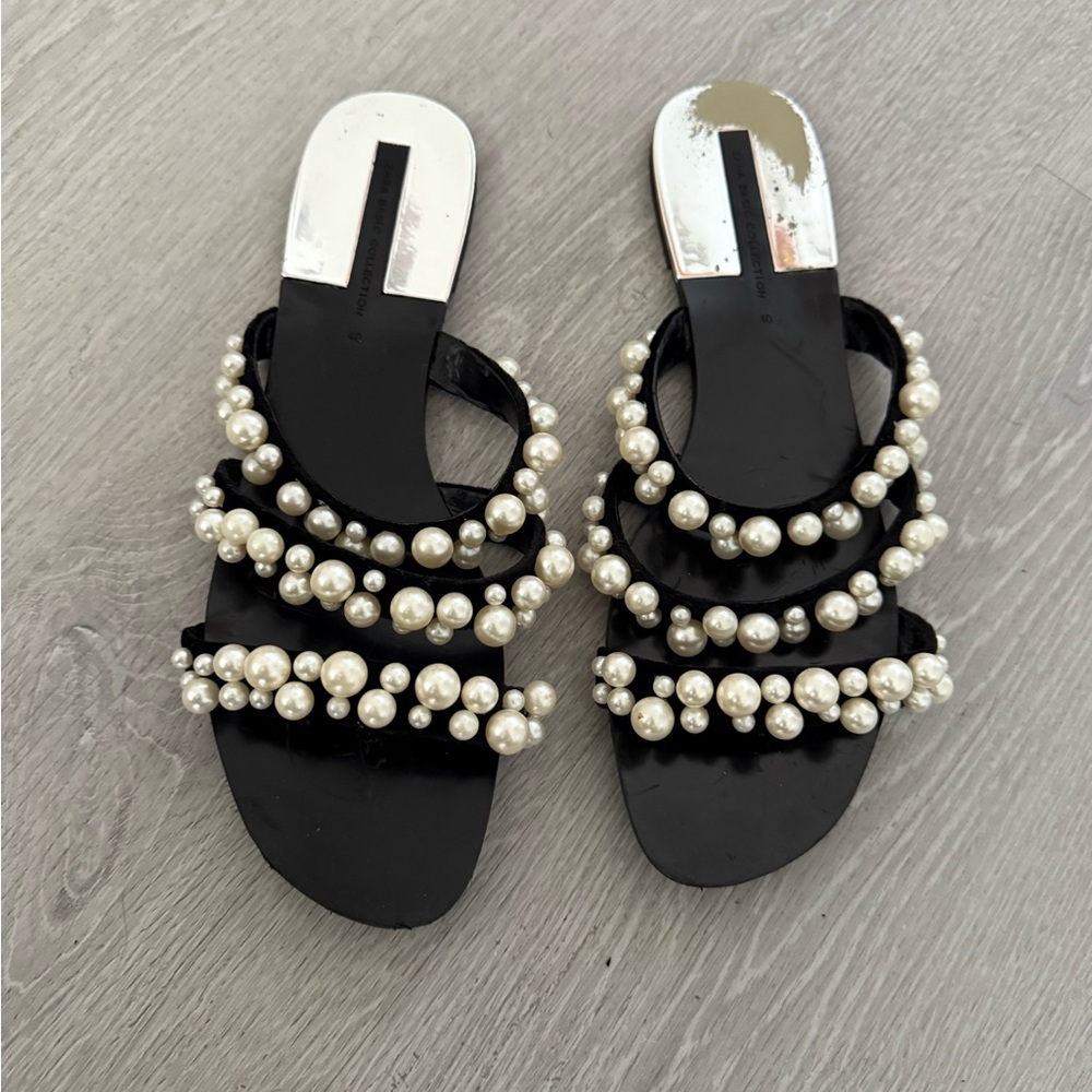 Zara Black Sandals with Pearl Accents